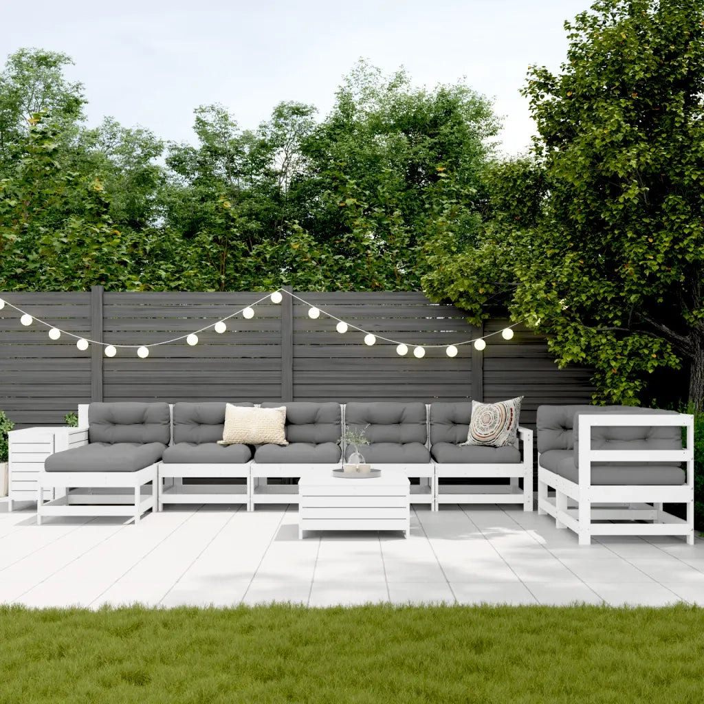 Set Divani da Giardino 10 pz Bianco in Legno Massello di Pinocod mxl 116735
