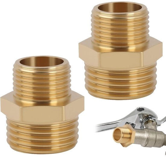 Set di Adattatori di Tubo 3/4 pollici a 1/2 pollici - Set di 2 - Buitendraad AG/AG - Ottone - Duraturo - Resistente alla Corrosione - Adattatore