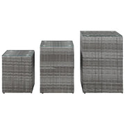 Tavolini Laterale 3 pz | Tavolo laterale con Piano in Vetro Grigi in Polyrattan