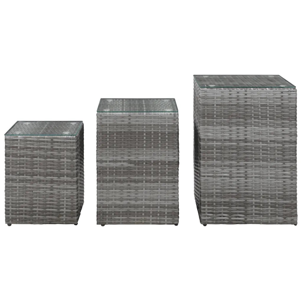 Tavolini Laterale 3 pz | Tavolo laterale con Piano in Vetro Grigi in Polyrattan