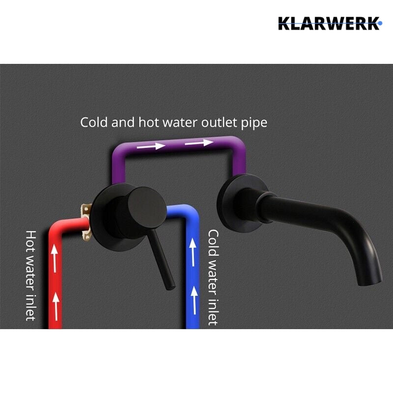 NAVIS|Rubinetto da bagno a parete in 2 parti nero semplice in acciaio inox a parete per bagno|Miscelatore per lavabo con rubinetto gastronomico hotel