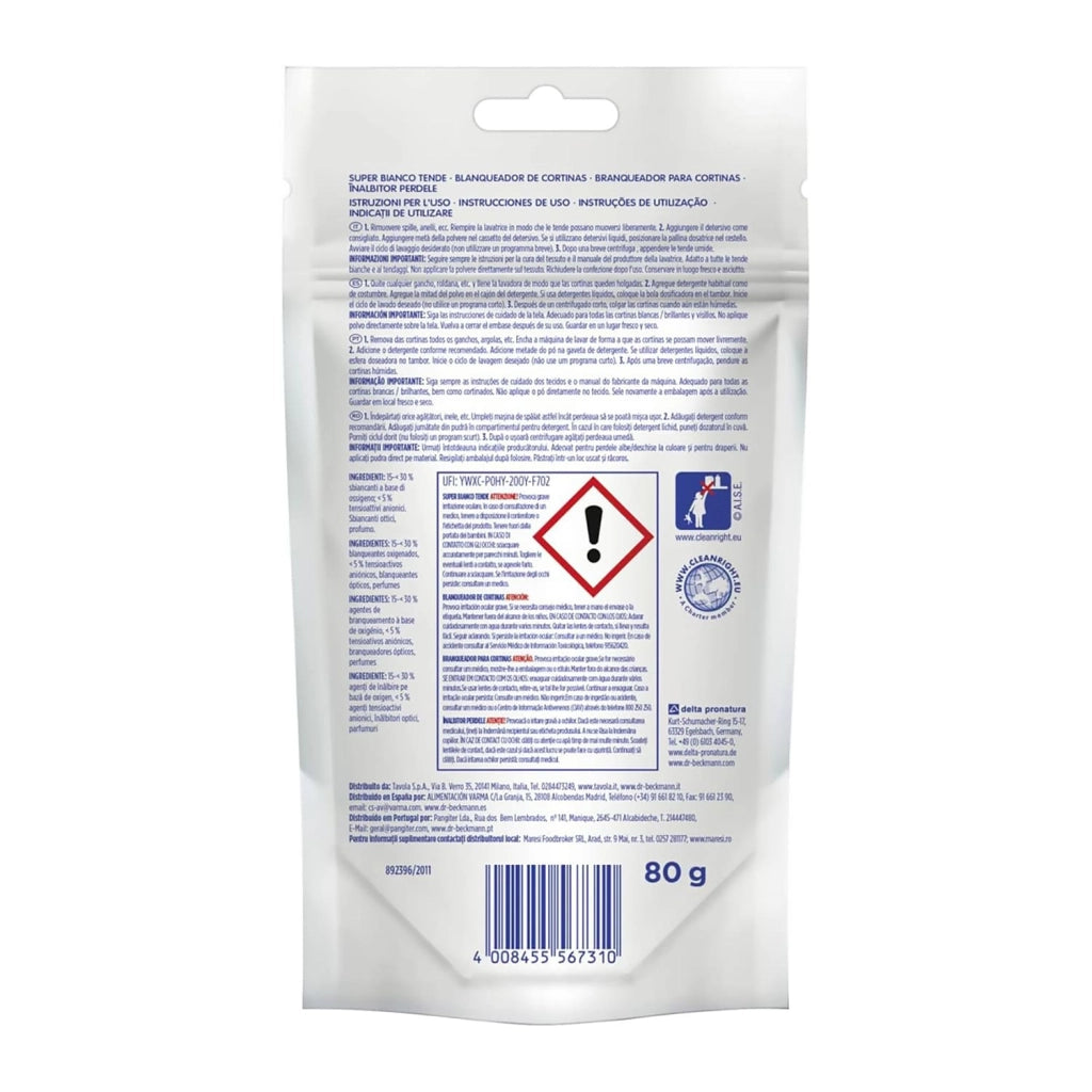 Super Bianco, per Bianchi più Bianchi, Mantiene la Luminosità dei Tessuti Bianchi, 80g, Dr. Beckmann