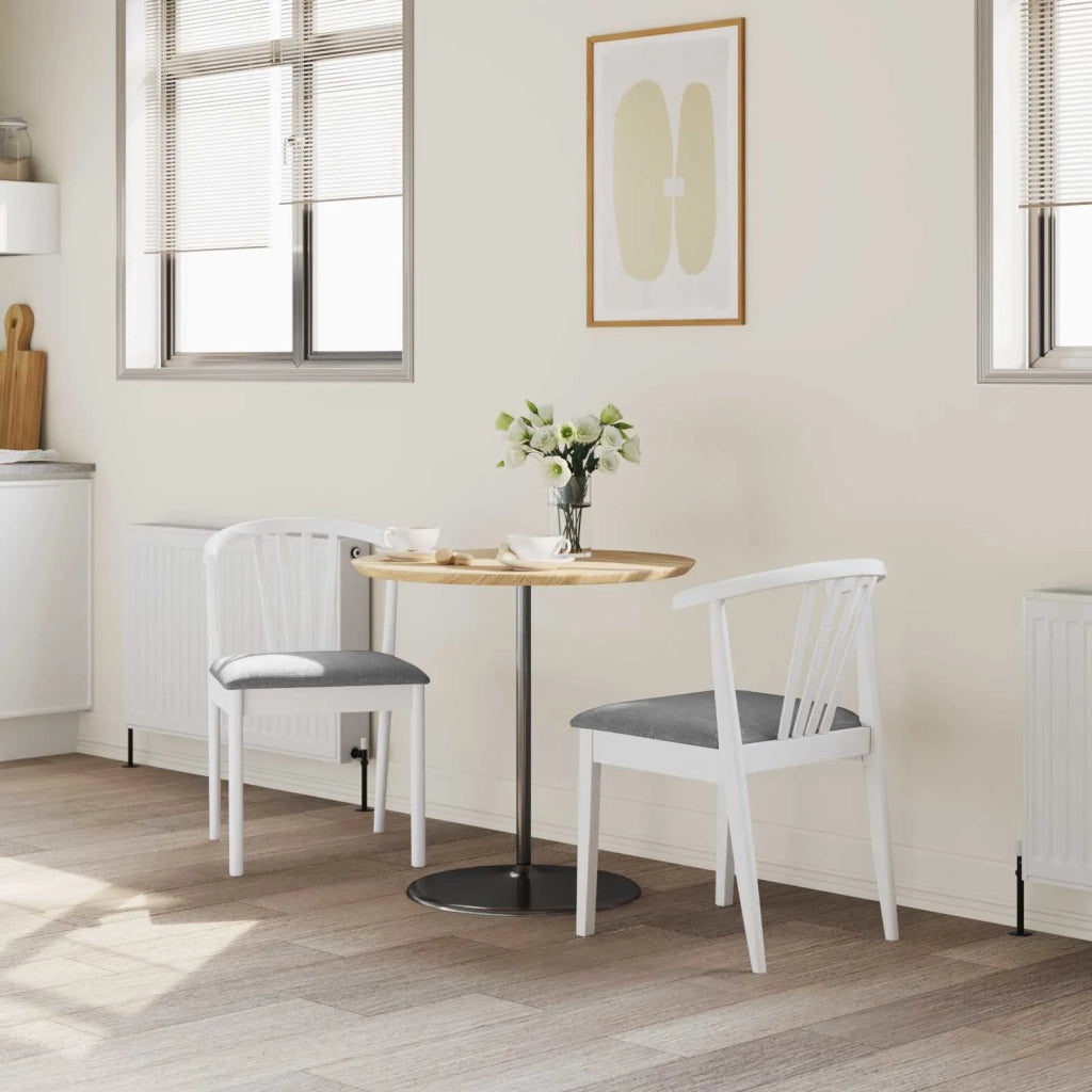 Sedia da pranzo 2 pcs Bianco e Grigio Legno di gomma massiccio