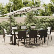 Set da Pranzo da Giardino 9 pz con Cuscini Nero in Polyrattan