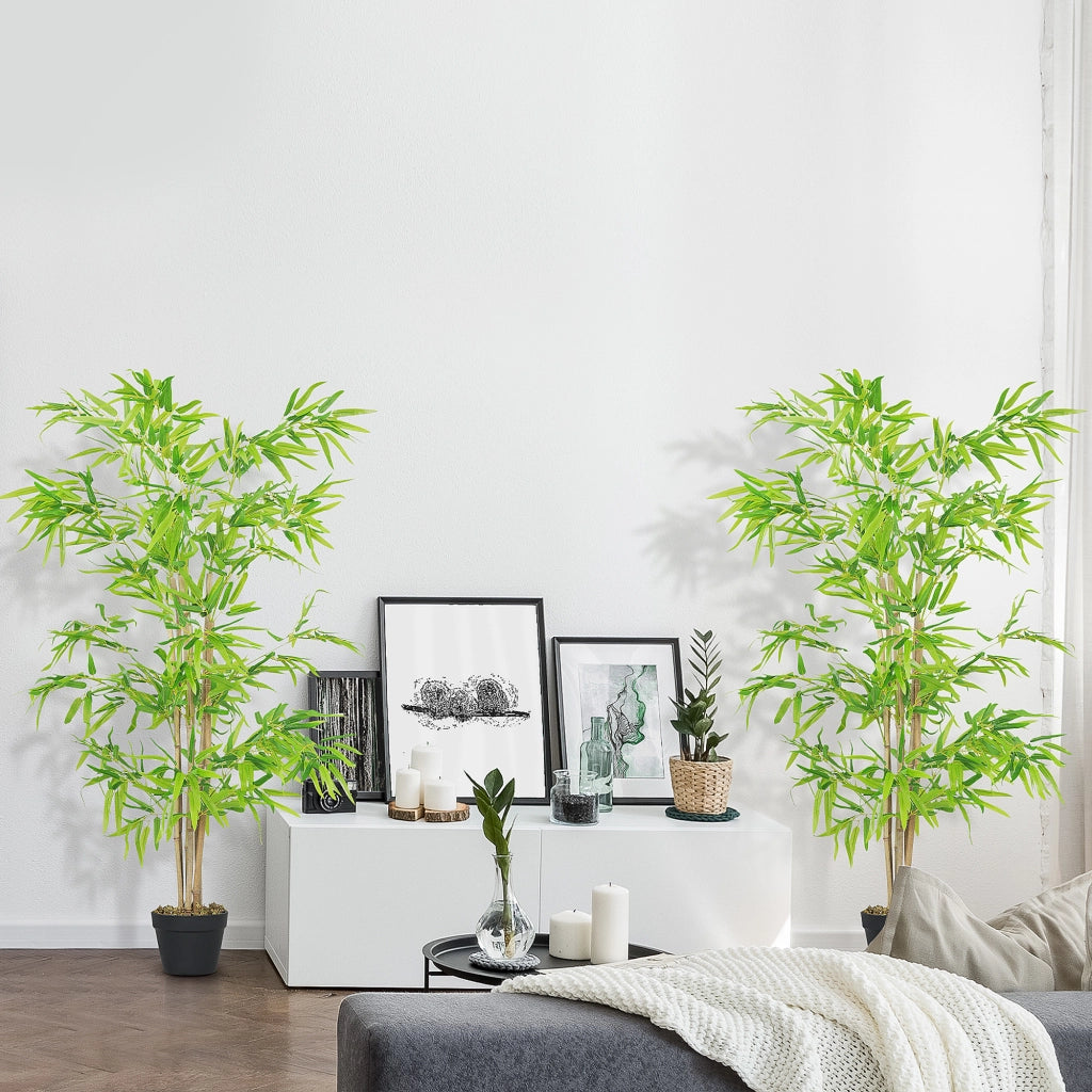 Bamb¨´ Artificiale 2 Pezzi ¨C Minimal ¨C 1.5m Verde Nero con Vaso