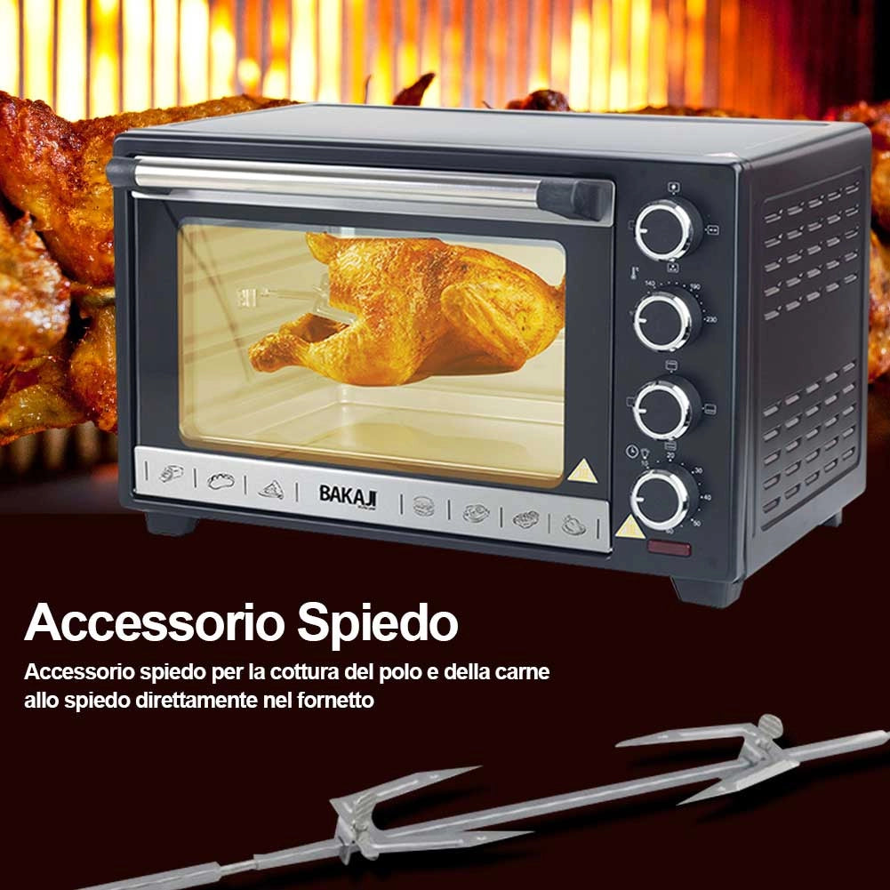 Forno Fornetto Elettrico Ventilato 48 litri 2000W Luce Interna Timer Girarrosto