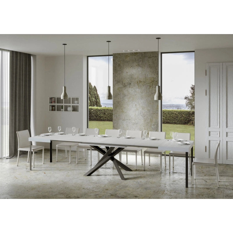 Tavolo allungabile 200/460x90 cm Volantis telaio Antracite - Bianco Frassino