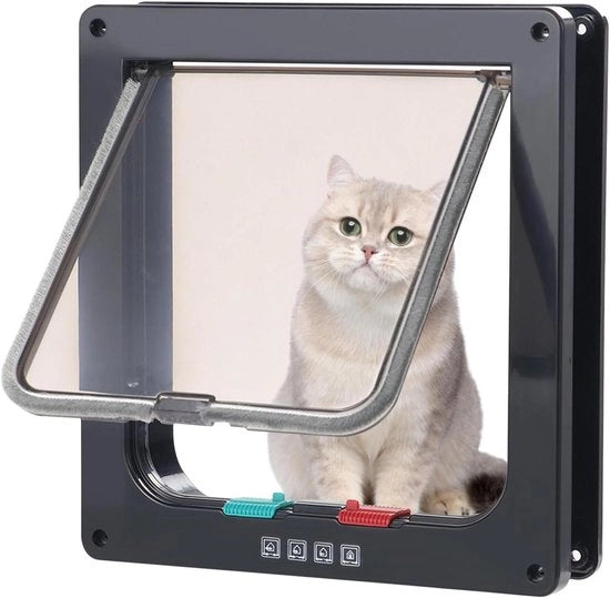 Porta girevole per gatti con chiusura a 4 punti per gatti grandi - Sicurezza per animali domestici per porte interne ed esterne