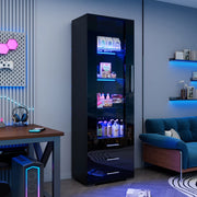 Vetrina 60x35x180 cm con LED e 3 cassetti in MDF nero