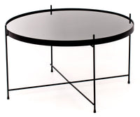 Tavolino da Giardino Ø70x40 cm in Metallo Top in Vetro Nero