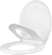 Toiletdeksel con sedile per bambini, Soft Close Toiletbril, coperchio toilette a forma di O in plastica con maniglie regolabili, funzione di rapida apertura per una facile pulizia, bianco