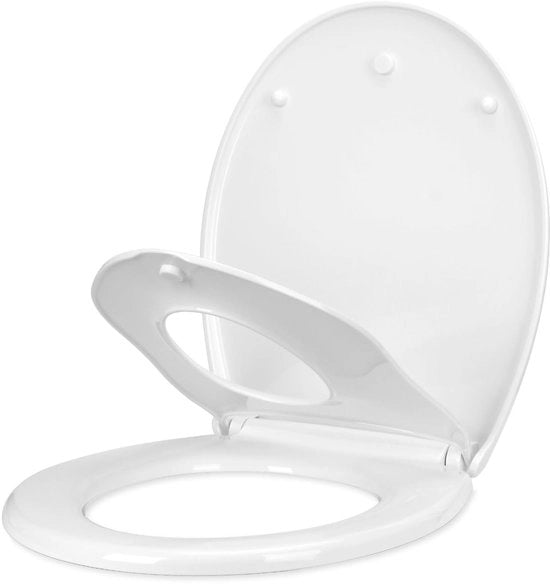 Toiletdeksel con sedile per bambini, Soft Close Toiletbril, coperchio toilette a forma di O in plastica con maniglie regolabili, funzione di rapida apertura per una facile pulizia, bianco