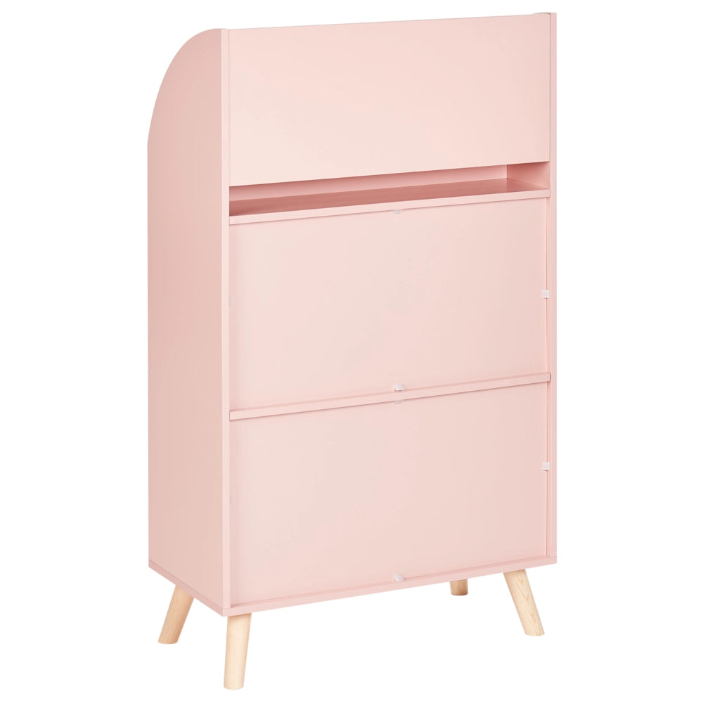 Scaffale a 3 ripiani per la camera dei bambini in legno di pino MDF gambe in legno rosa pastello elegante