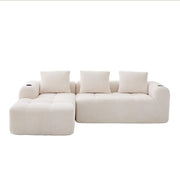Divano compatto in velluto costellato - Xylo - Beige - Confort premium, modulare, tasca laterale e porta-bevande