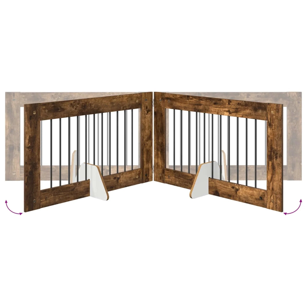 Cancello per cani con supporti 6 pcs Rovere Fumo 100 x 60 cm