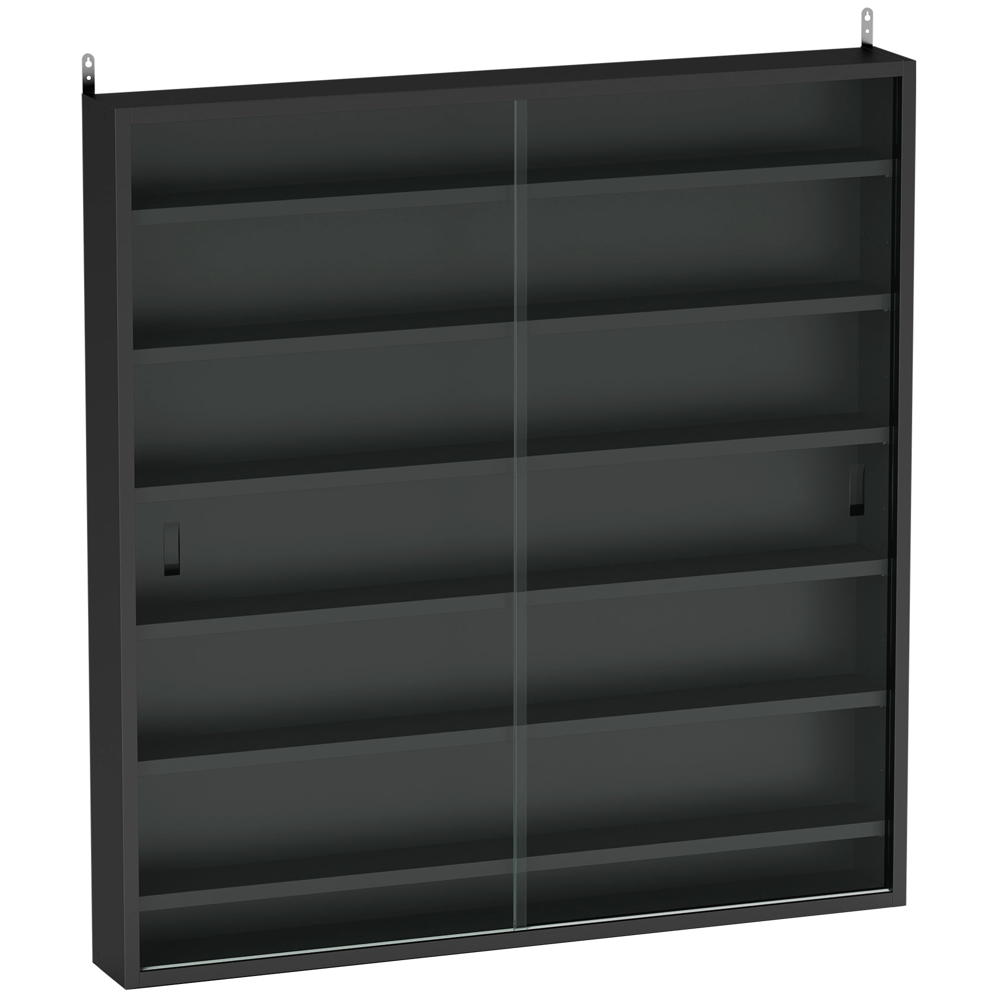 Bacheca Vetrina a Muro con 6 Ripiani Regolabili 80x9.5x83 cm in Legno Nero