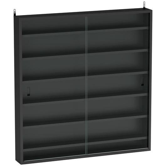 Bacheca Vetrina a Muro con 6 Ripiani Regolabili 80x9.5x83 cm in Legno Nero