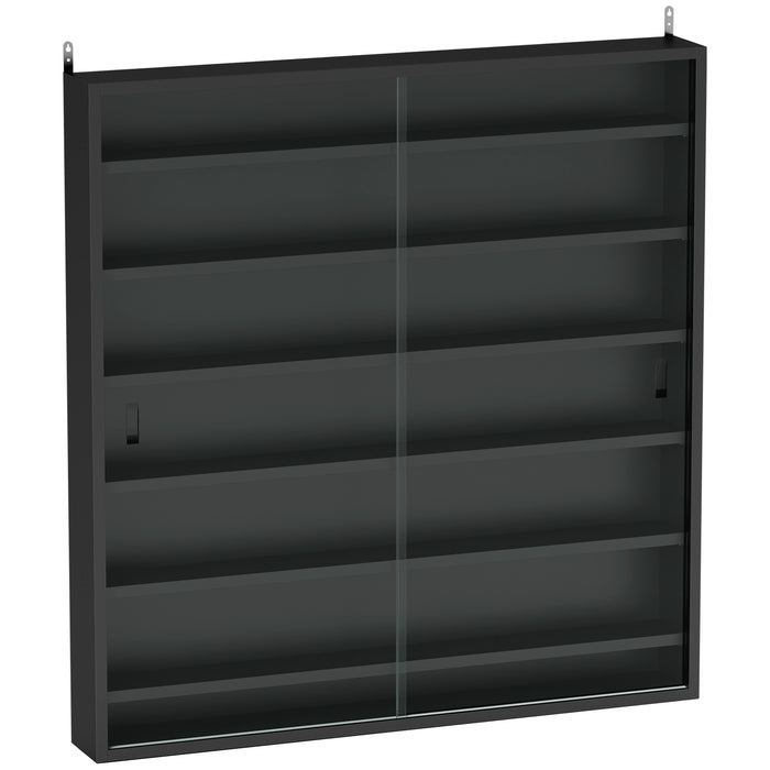 Bacheca Vetrina a Muro con 6 Ripiani Regolabili 80x9.5x83 cm in Legno Nero