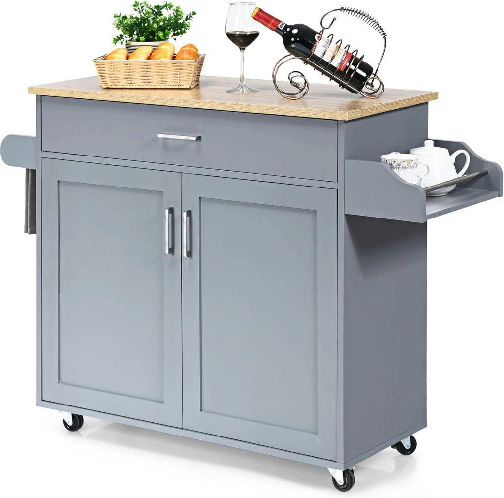 Carrello da Cucina con Ruote di Gomma, Scaffale per Microonde Carrello Servizio, Mobile Cucina con Ripiani e Ante, Credenza Cucina Legno Moderno Elegante, 116 x 37 x 85 cm (Marrone)