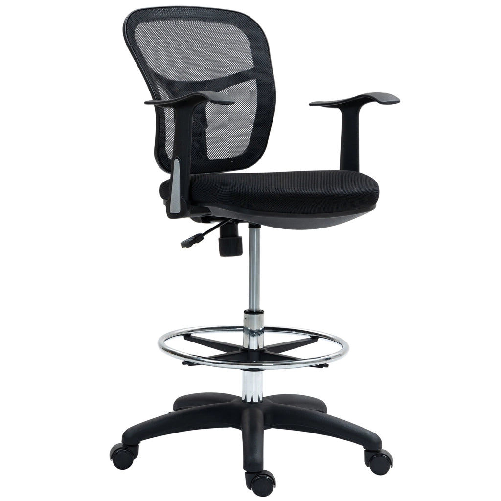 Sedia Girevole 55x58x94 cm con Anello Poggiapiedi e Schienale Ricurvo Nero