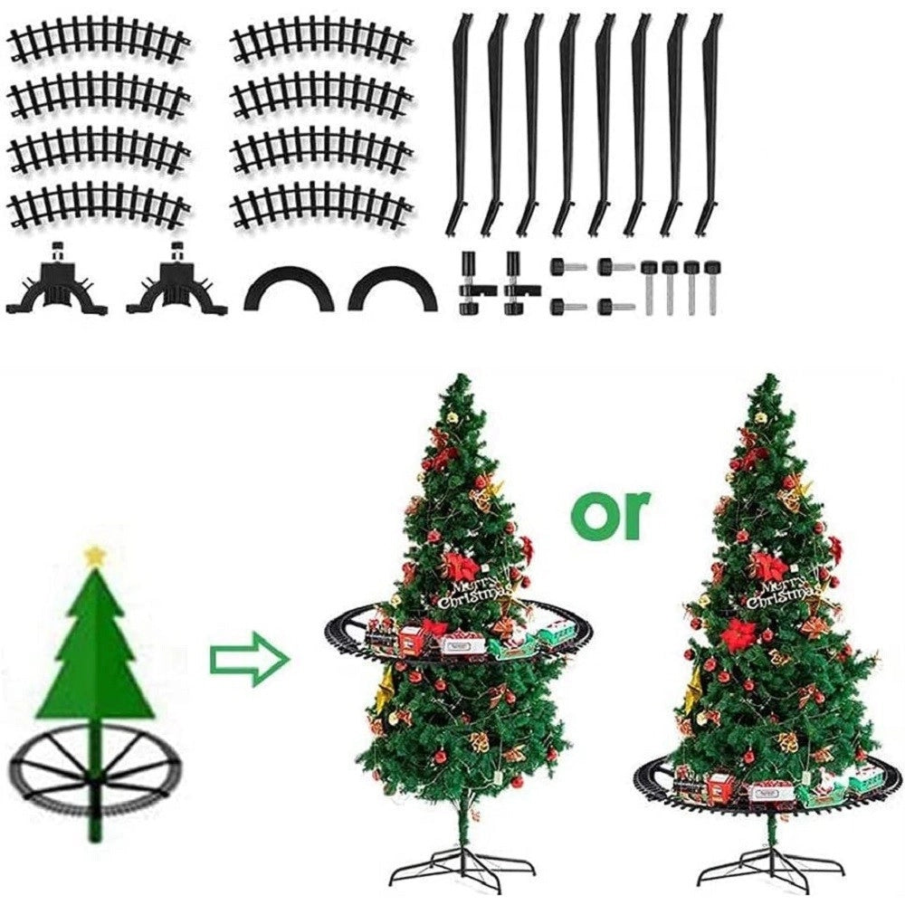 Trade Shop - Trenino Natalizio Supporto Centro Albero Natale Elettrico 2 Vagoni Slitta ø 89cm -
