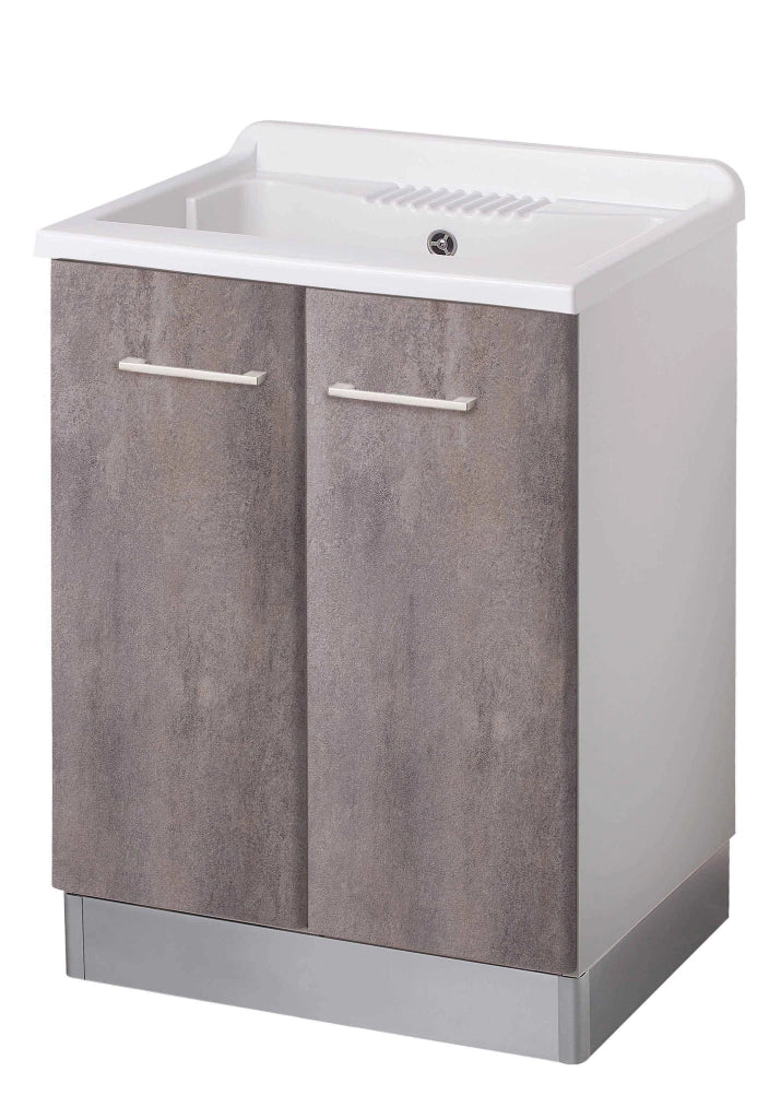 Mobile LAVATOIO in LEGNO a 2 ante - 60x50 (H.85) c/vasca in PP e asse LEGNO - CR - COL: CORTEN GRIGIO