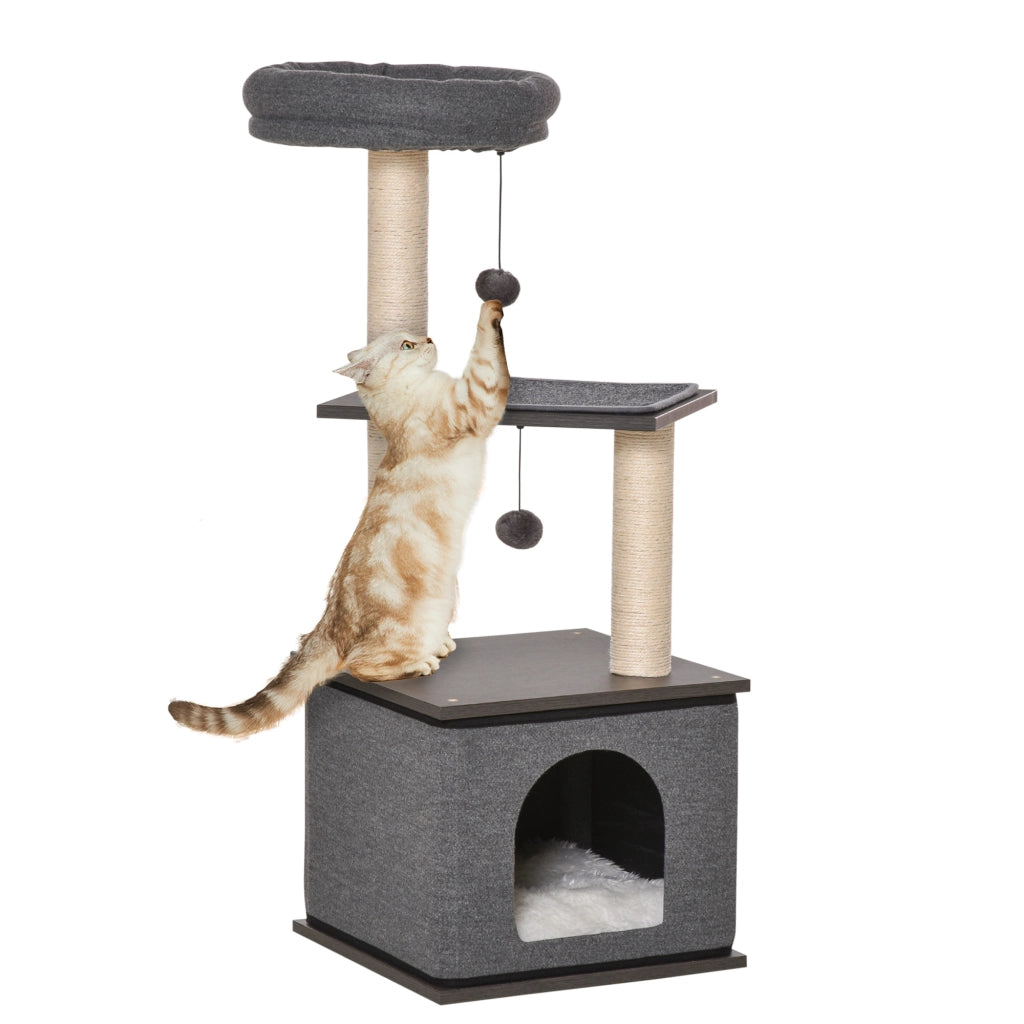 Tiragraffi per gatti con piattaforma e corda sisal ¨C zephmum ¨C grigio scuro 40x40x104 cm