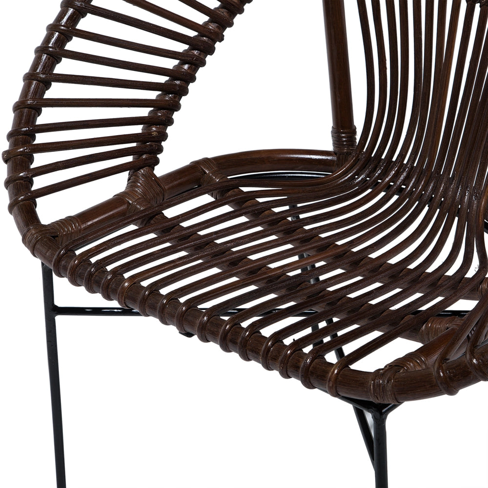 Poltrona in rattan Vimini marrone Gambe in metallo Nero Papasan Soggiorno Sala da pranzo