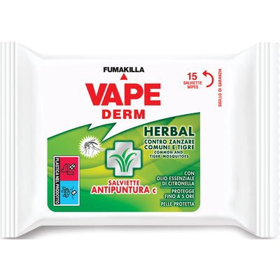 REPELLENTE INSETTI SALVIETTA HERBAL VAPE DERM - CF=PZ  15- 12 confezioni