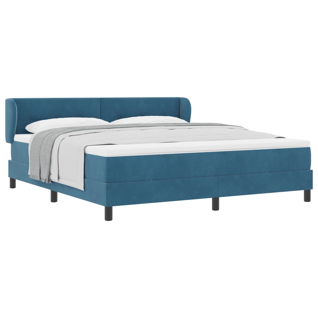 Letto Box Spring con Materasso Blu Scuro 180x200 cm in Velluto
