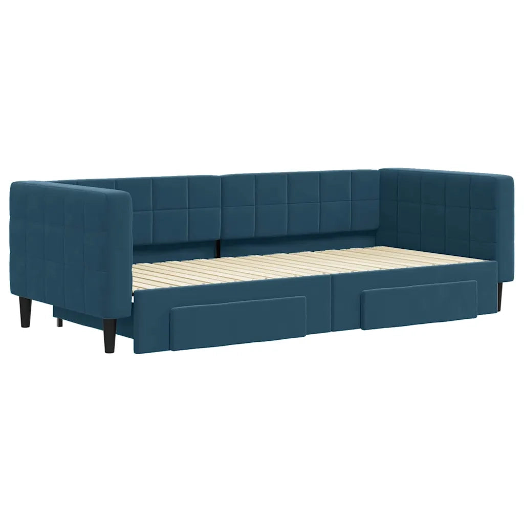 Divano Letto Estraibile con Cassetti-Sofa Letto-Daybed Blu 90x200 cm in Velluto 575610