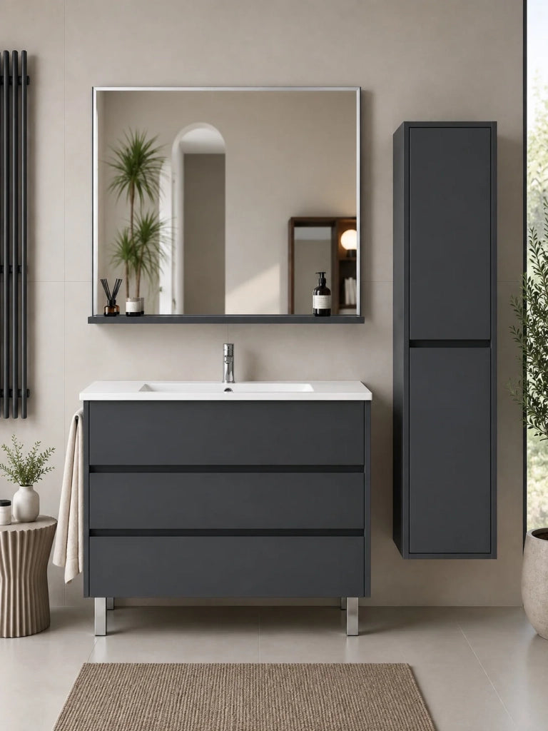 Mobile bagno con lavabo ORIGENBATH IMPERIA senza specchio 90x45 cm grafite con colonna