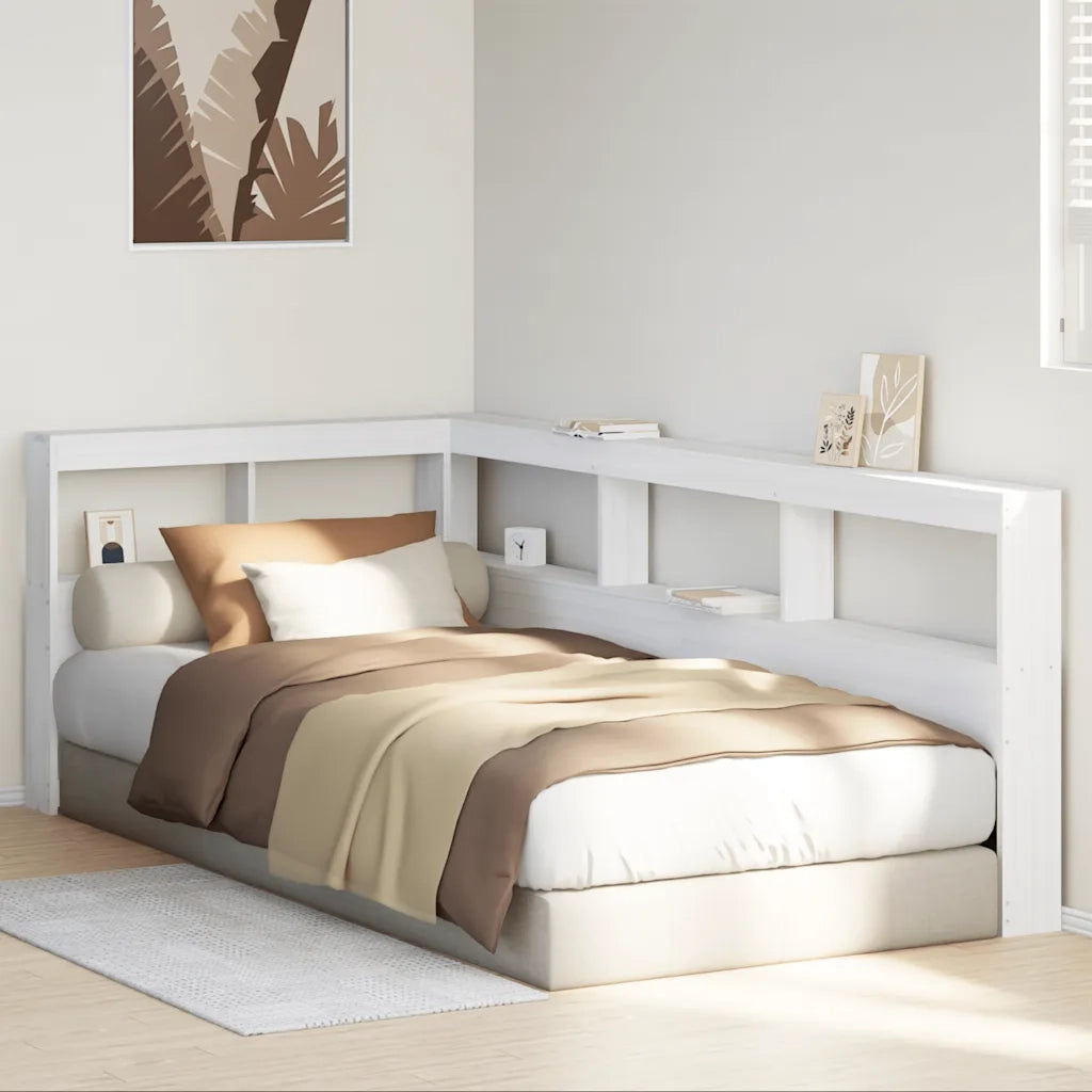 Testiera libreria a L-Testata contenitore Bianca 90 cm in Legno Massello di Pino 803231
