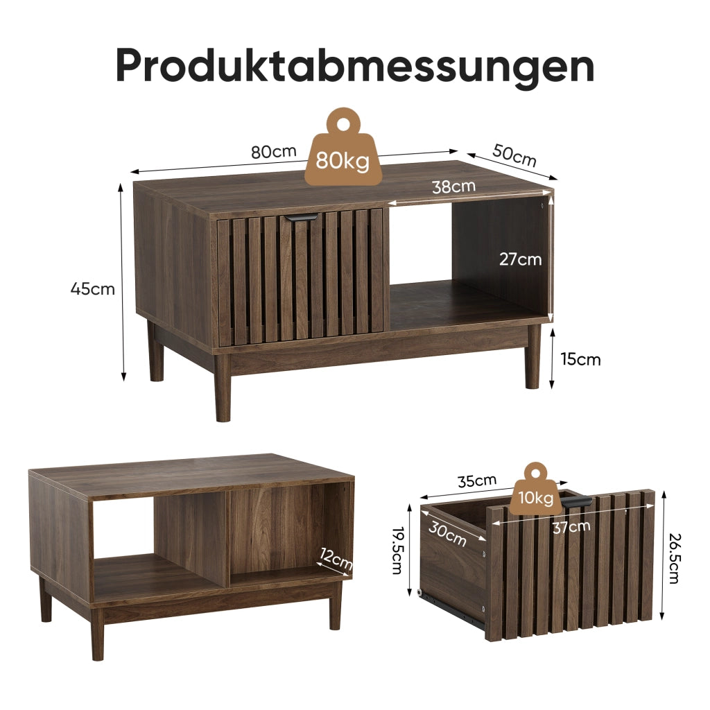 TAVOLO DA SALOTTO 80x50x45 cm Noce in MDF con gambe in legno massello