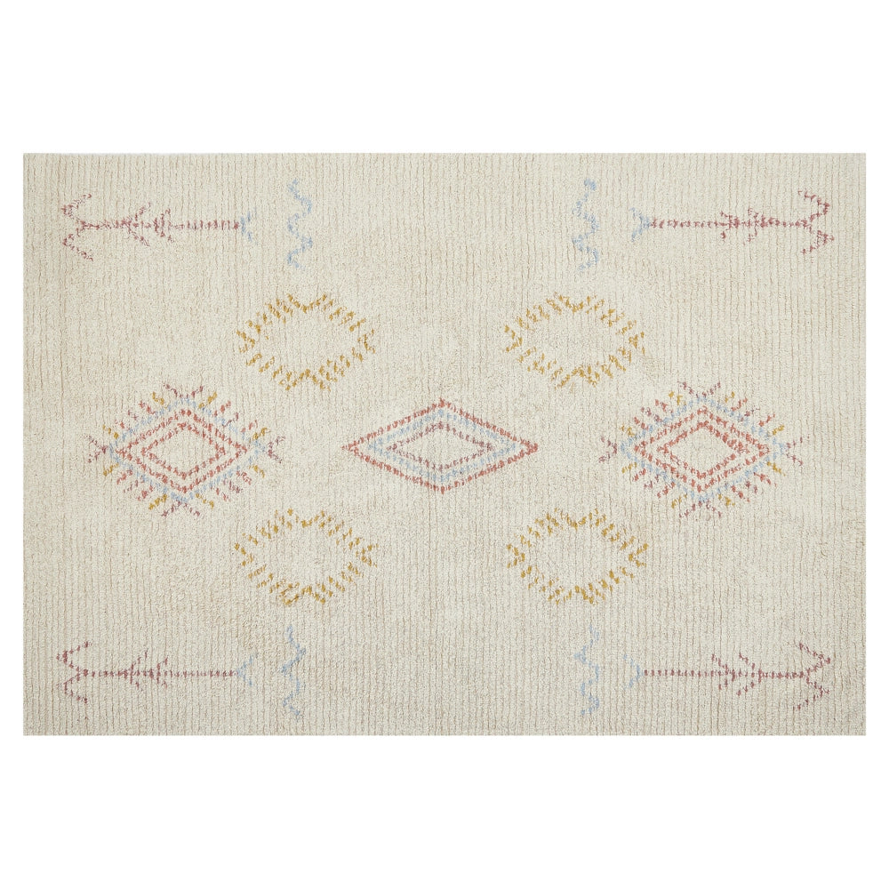 Tappeto in cotone beige 140 x 200 cm motivo geometrico rettangolare soggiorno camera da letto