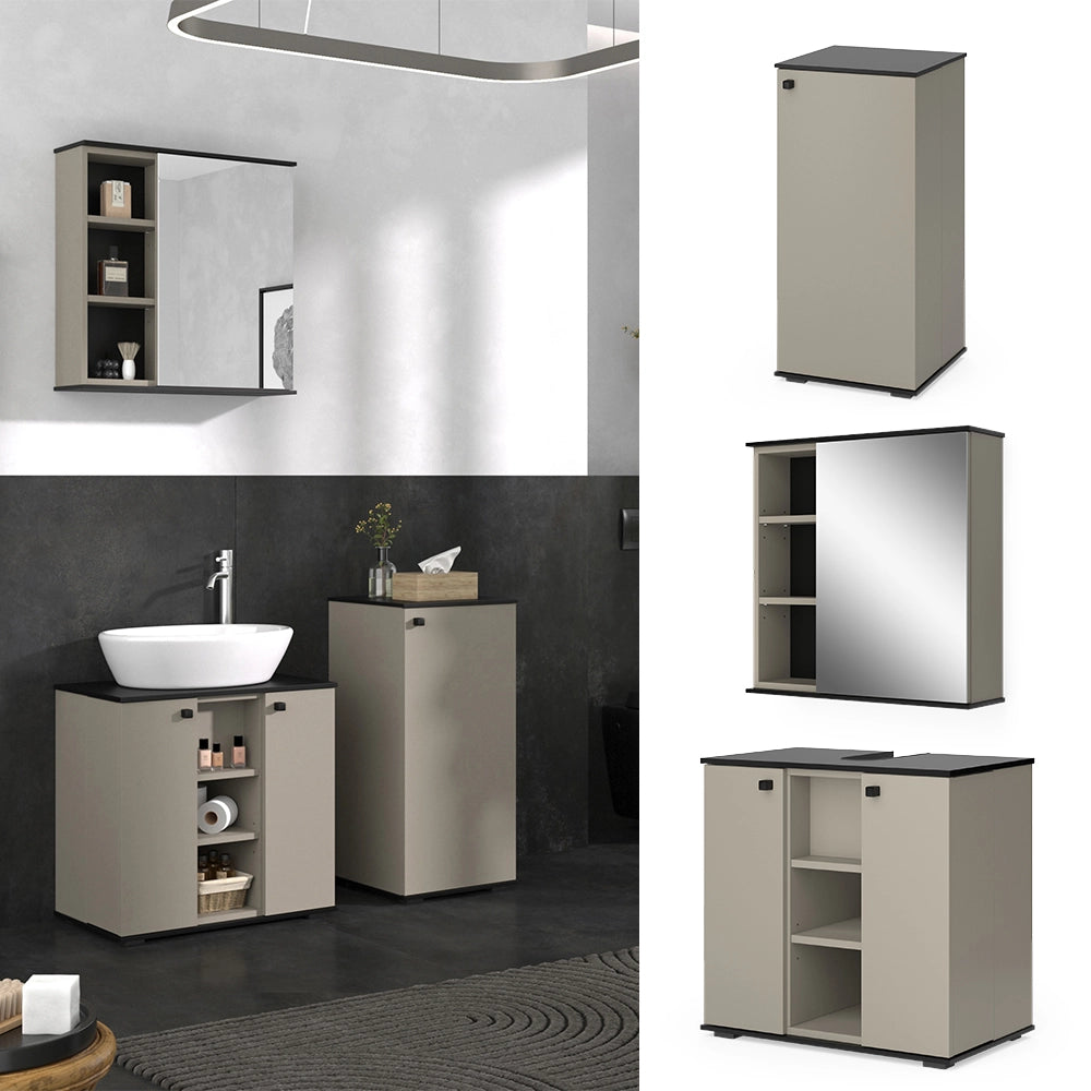 Vicco Set di mobili da bagno Grigio 3 pezzi, con cabinet midi