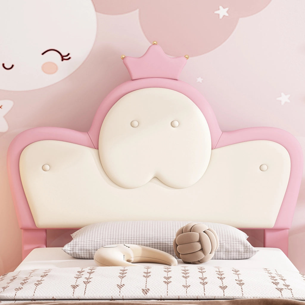 Letto imbottito per bambini con LED e testiera a corona 90x200 cm