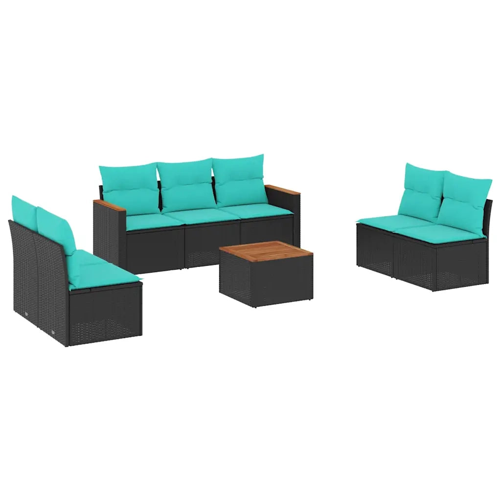 Set Divani da Giardino 8 pz con Cuscini Nero in Polyrattan 3225882