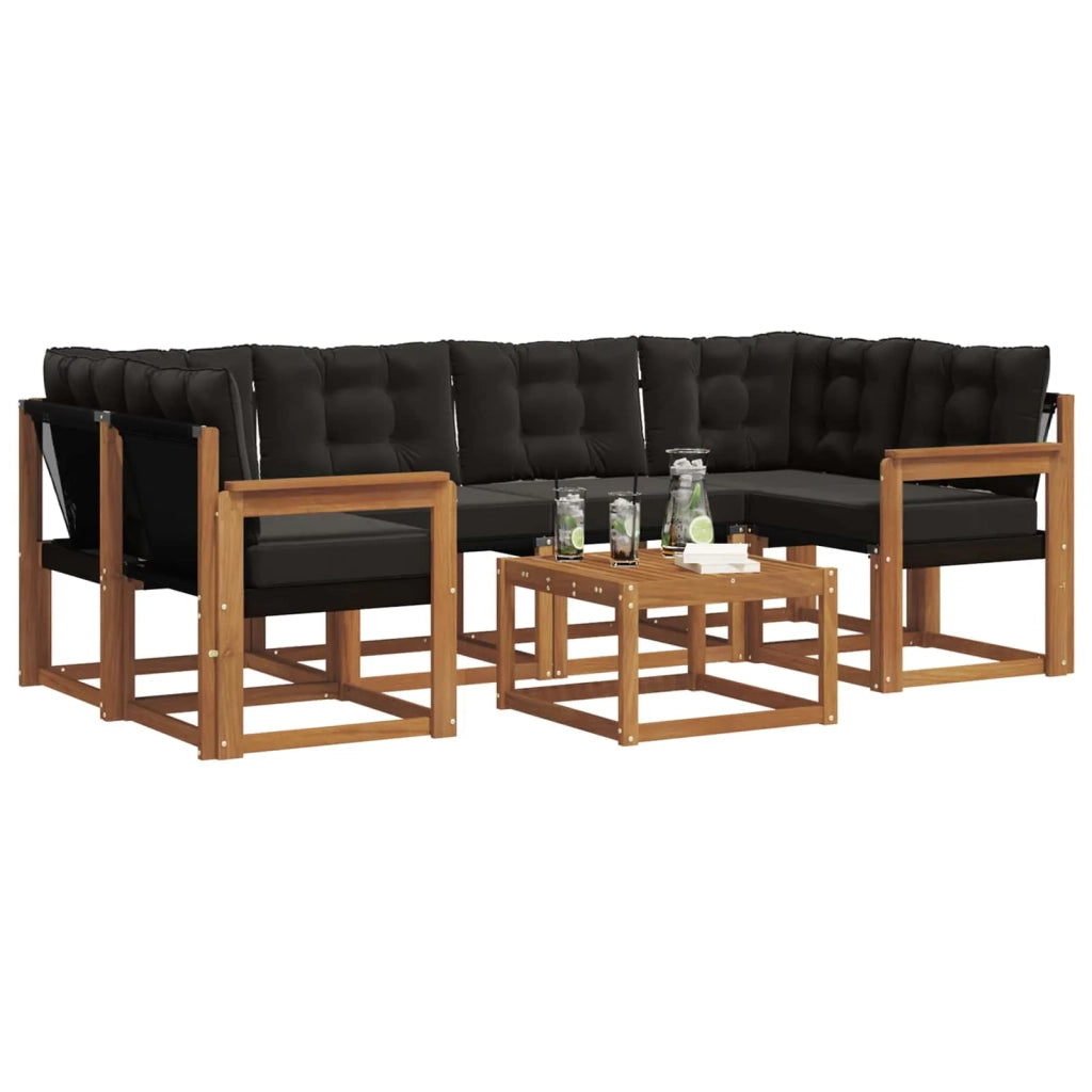 Set di divani da esterno con cuscino 7 pcs Naturale e Nero