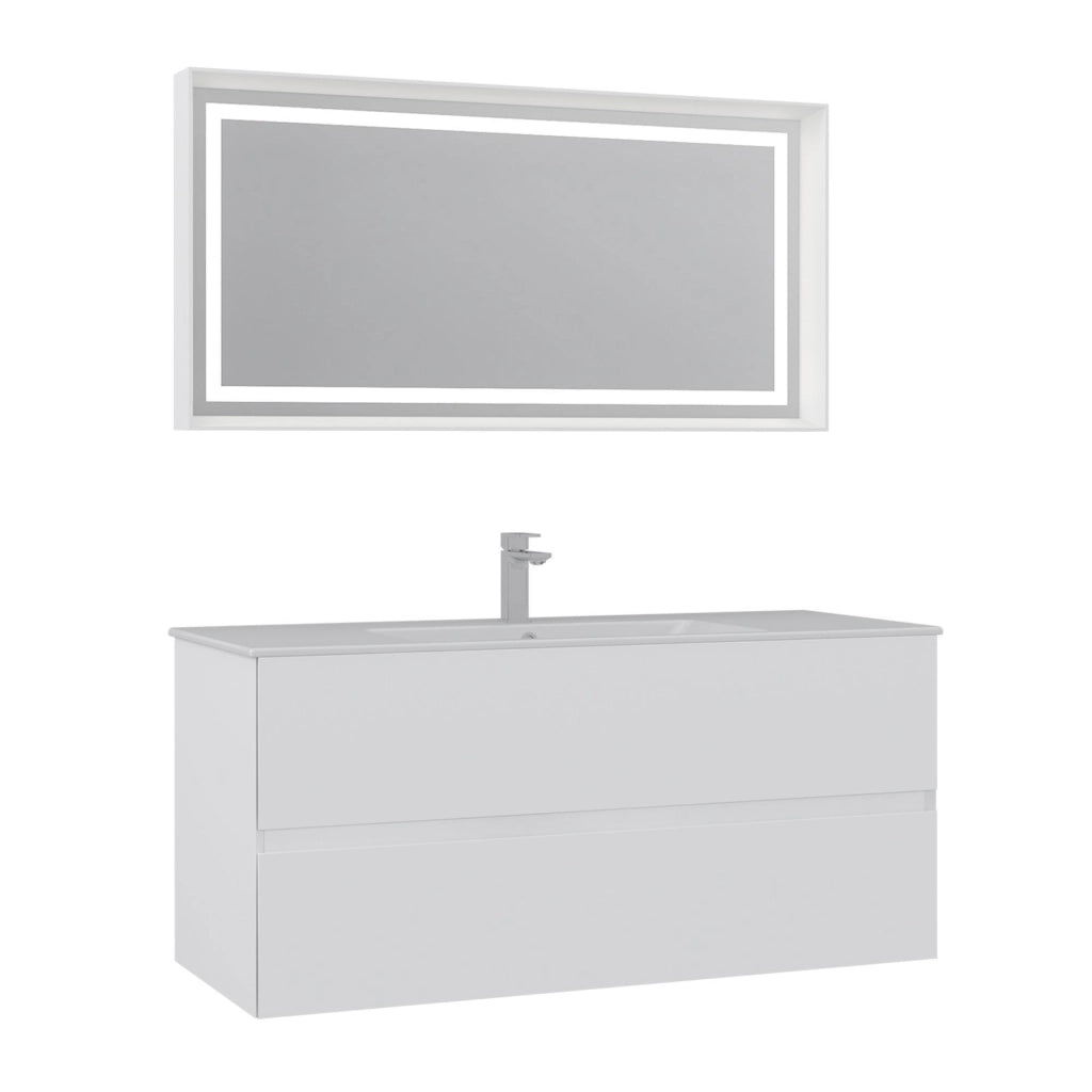 Set mobile lavabo con specchio (2 pezzi) "Nest 121 v2" - 121 x 51 x 55 cm - Bianco opaco