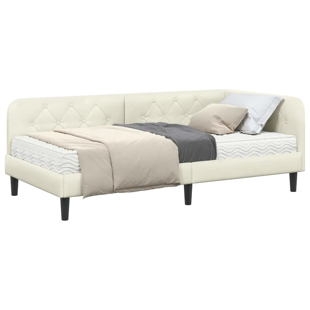 Cornice del letto ad angolo Crema 100 x 200 cm Velluto