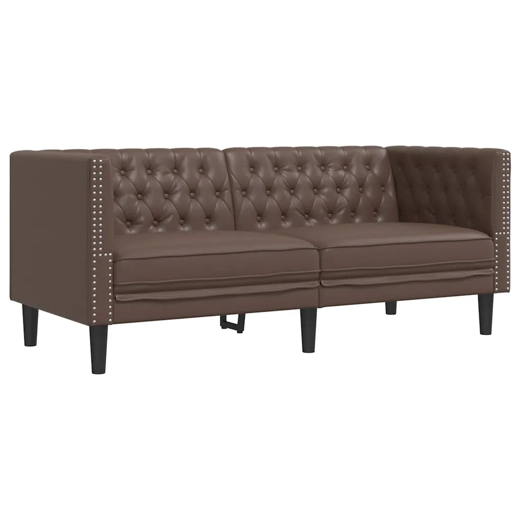 vidaXL Set Divani Chesterfield 3pz Marrone in Similpelle