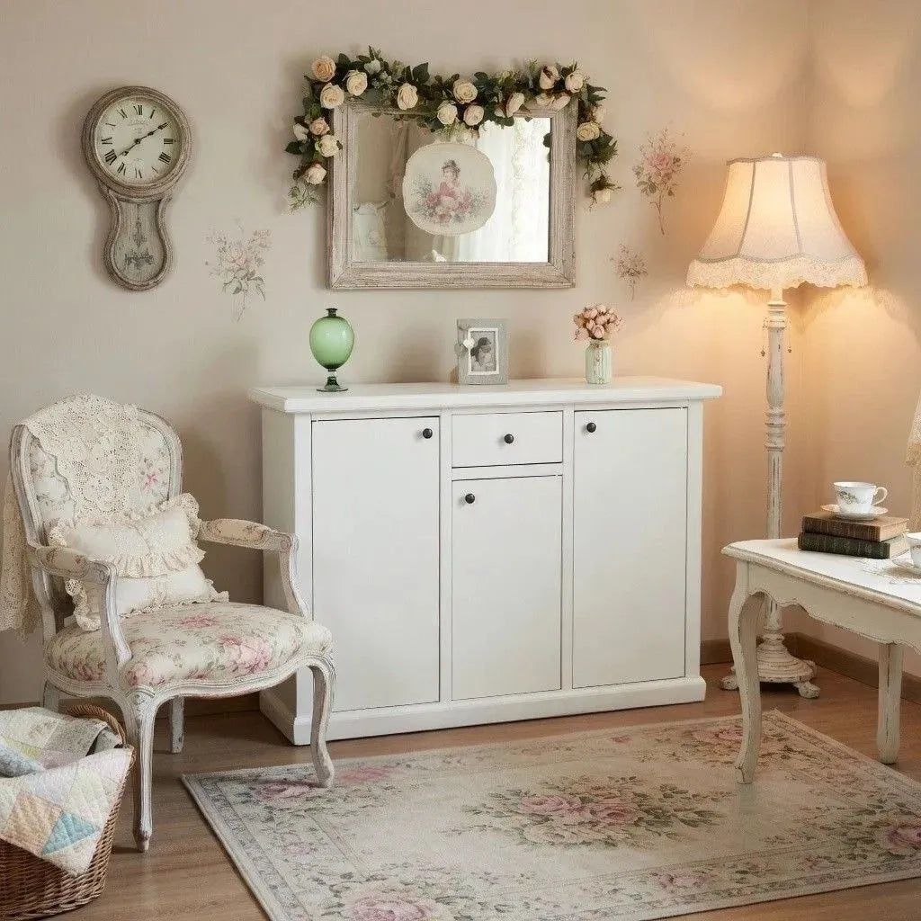 Madia credenza in legno 3 porte bianco opaco  l.120 p.40 h.88 (1391) - Mobili 2G