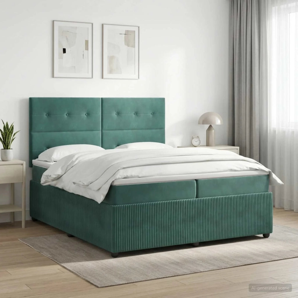 Letto Box Spring LED con Materasso Verde Scuro 200 x 200 cm 3456140