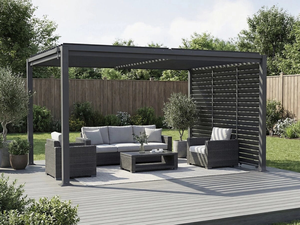Pergola bioclimatica "Howard" con 3 lamelle in acciaio zincato - 3 x 4 m - Grigio
