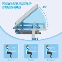 Banco Scuola per Bambini 6-12 Anni con Sedia Regolabile, Cassetto e Piano Inclinabile, 66x47x52-77 cm, Blu