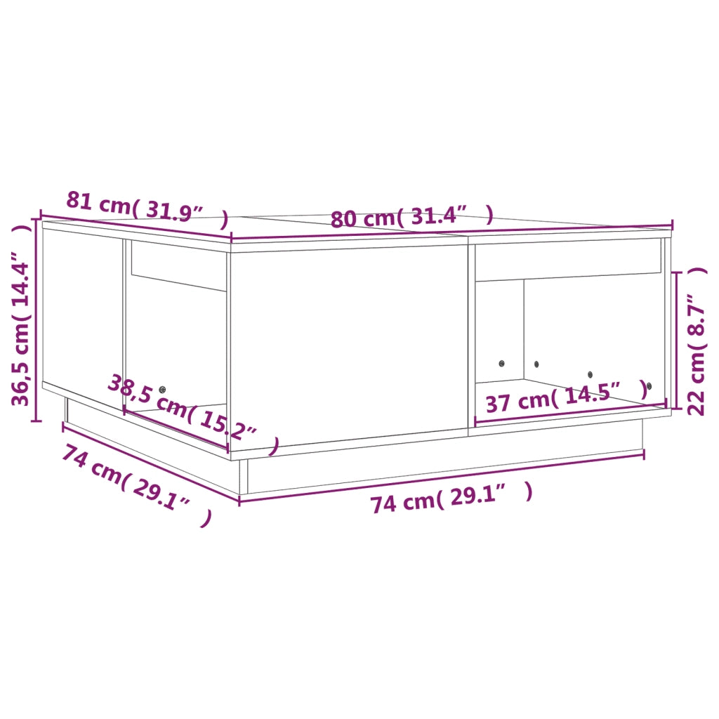 Tavolino da Salotto ambra 80x81x36,5 cm Legno Massello di Pino 814527