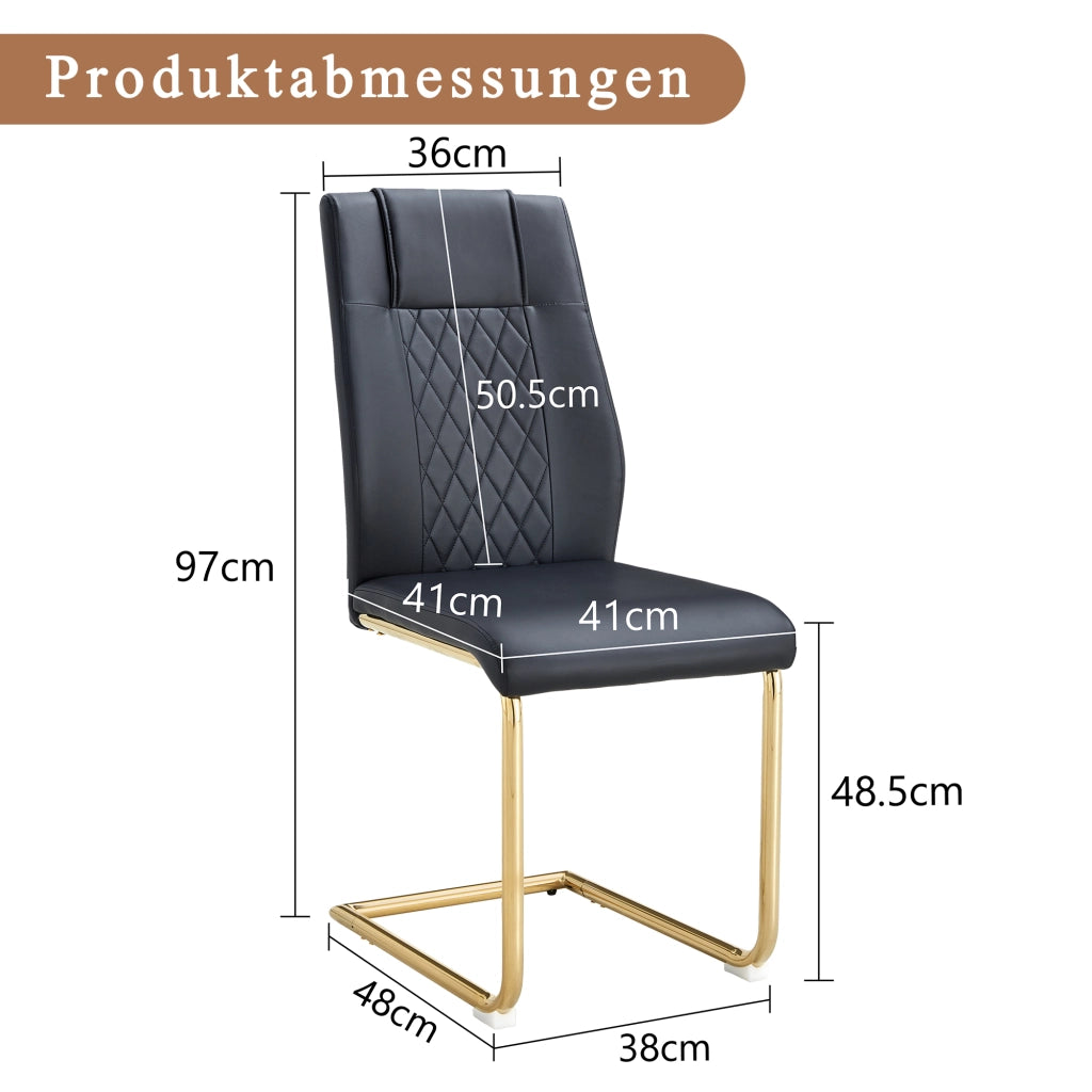 Sedie da Pranzo in Similpelle Nera ¨C MINIMAL ¨C Set 4 Pezzi, Gambe Metallo Oro, Schienale Design