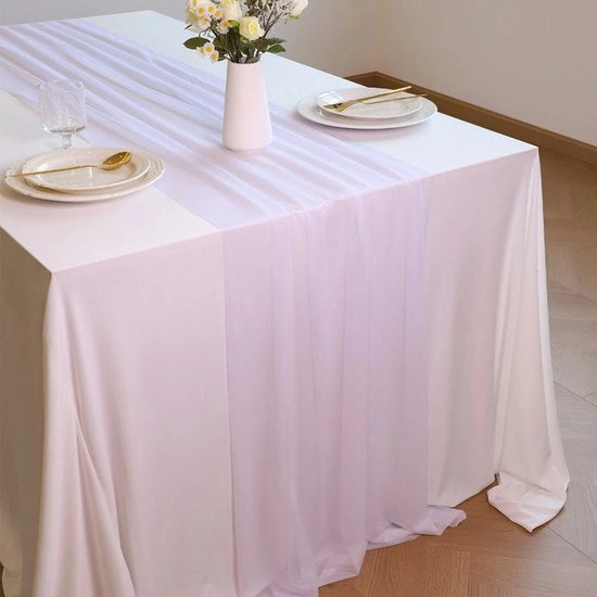 Tela da tavola trasparente chiffon - 30x300cm Tela da tavola romantica in stile bohemien - Decorazione da tavola per matrimoni, feste, docce di nozze, compleanni