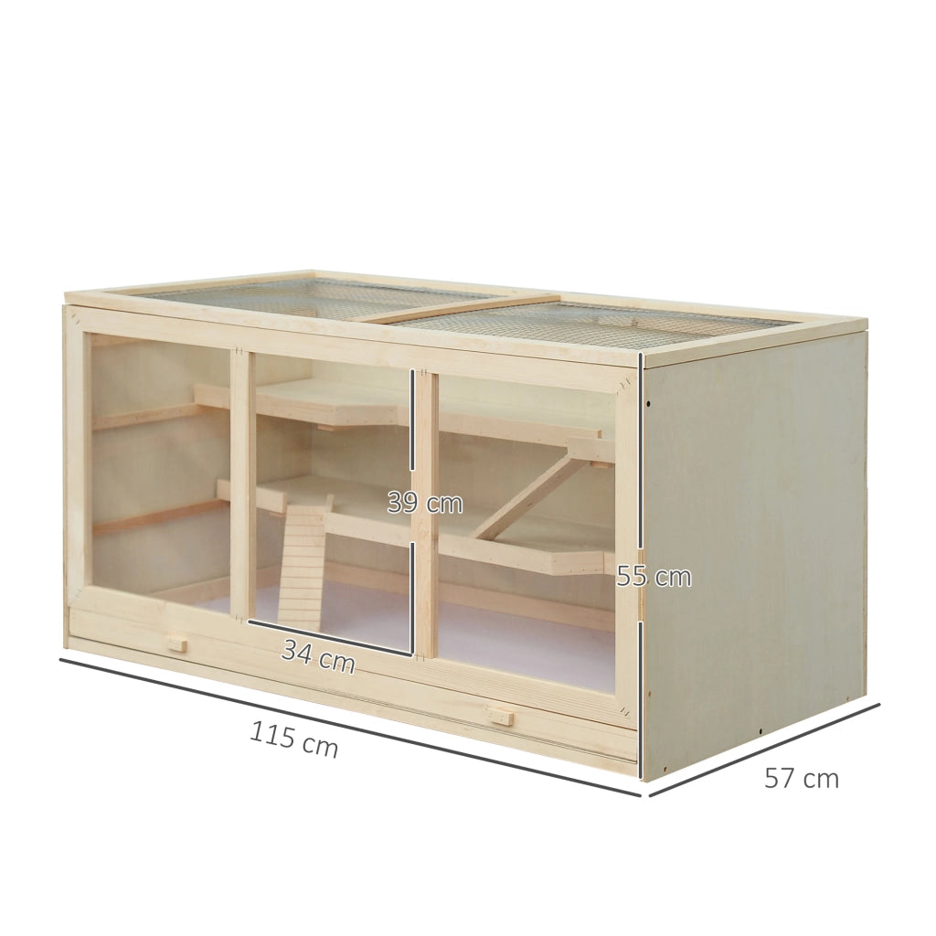 Gabbia per Criceti in Legno 3 Livelli con Scala e Ripiano ¨C zephmum ¨C 115x57x55 cm Naturale